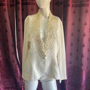 Vintage Cream Beaded Karen Miller Blazer Jacket Size 12